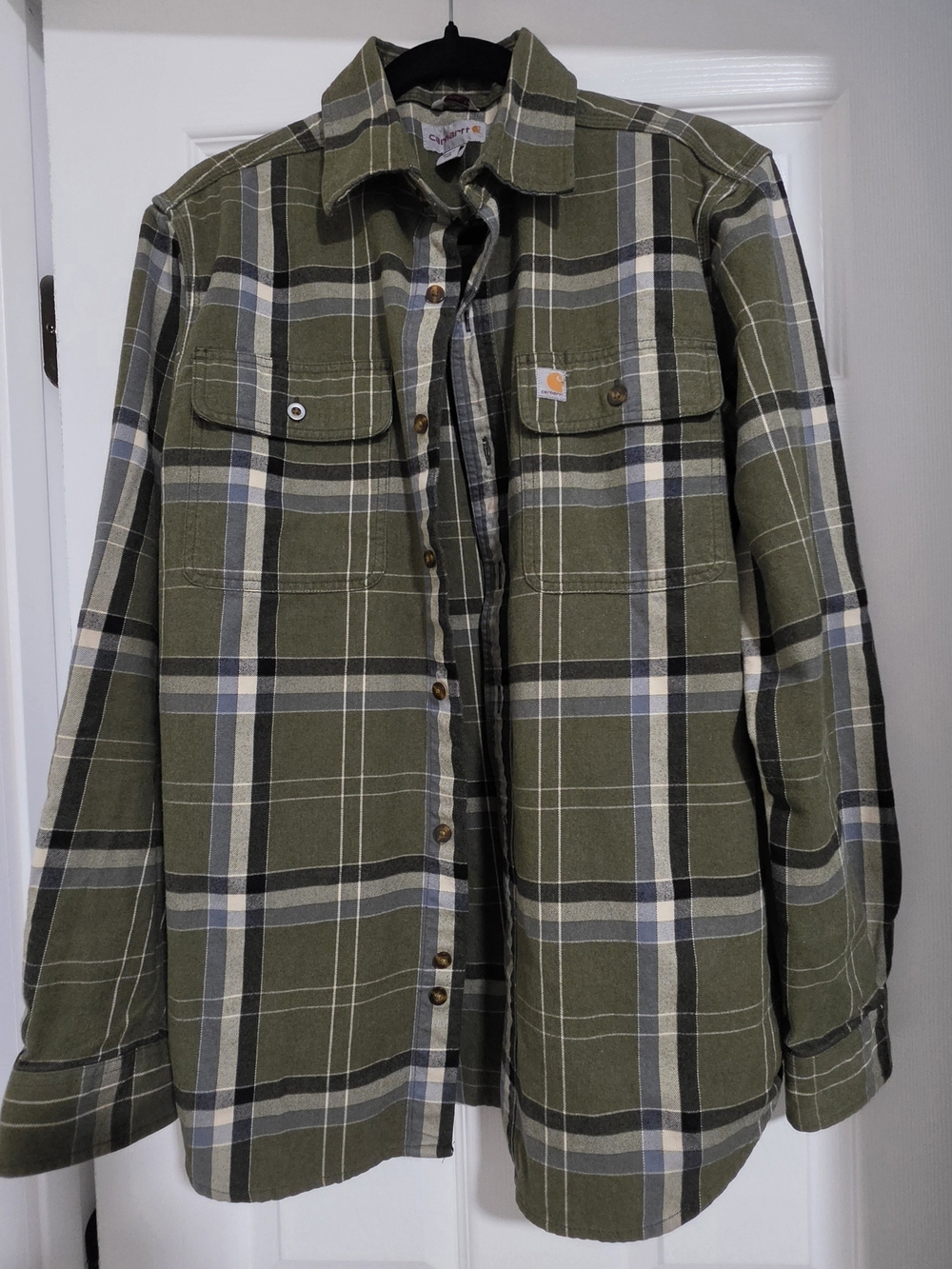 Carhartt Olive Plaid Button-Up Cotton Jacket- Men's